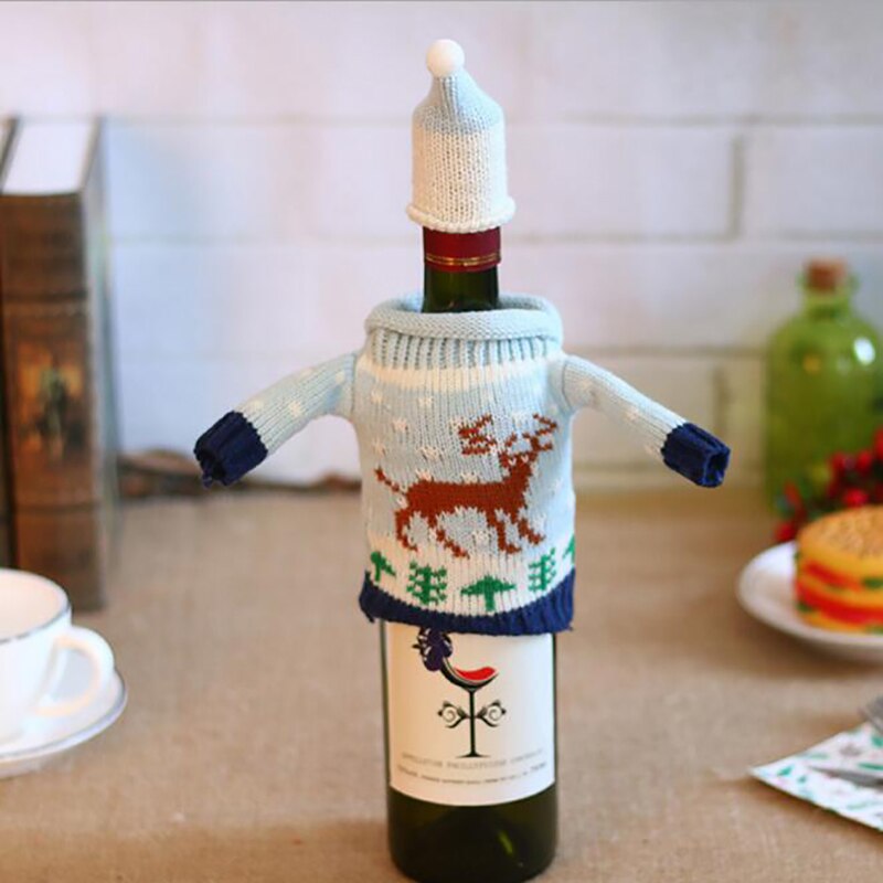 Świąteczne ubranko na butelkę robić wina dzianinowa dekoracja dla butelki czerwonego wina święty mikołaj drzewo łosia nowy rok jadalnia wystrój stołu dekoracje świąteczne nowość: style1