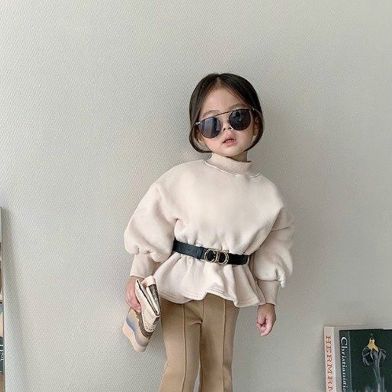 Herfst winter meisjes lange mouwen warm fleece t-shirt kindertops niet met riem