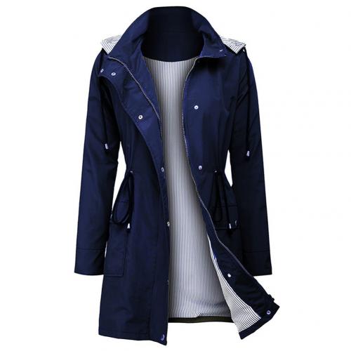 Kvinder dame trenchcoat vandtæt ensfarvet moda feminina hætte efterårs trenchcoat langærmet manteau femme outwear тренч: Marine blå / S