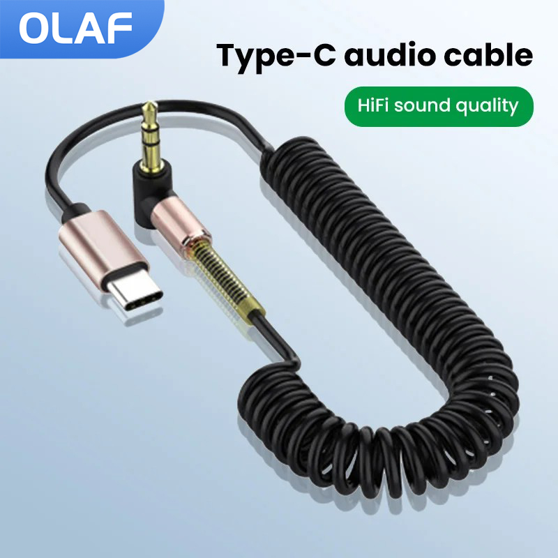 Kabel audio typu C typu C/3,5 mm do gniazda 3,5 mm AUX do tabletu Samsung Xiaomi Podłącz do głośnika Kabel sprężynowy słuchawek