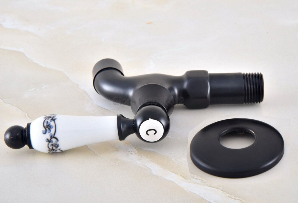 Black Oil Rubbed Bronze Wall Mount Ceramic Lever Sink Faucet Mop Pool Water Tap tav343