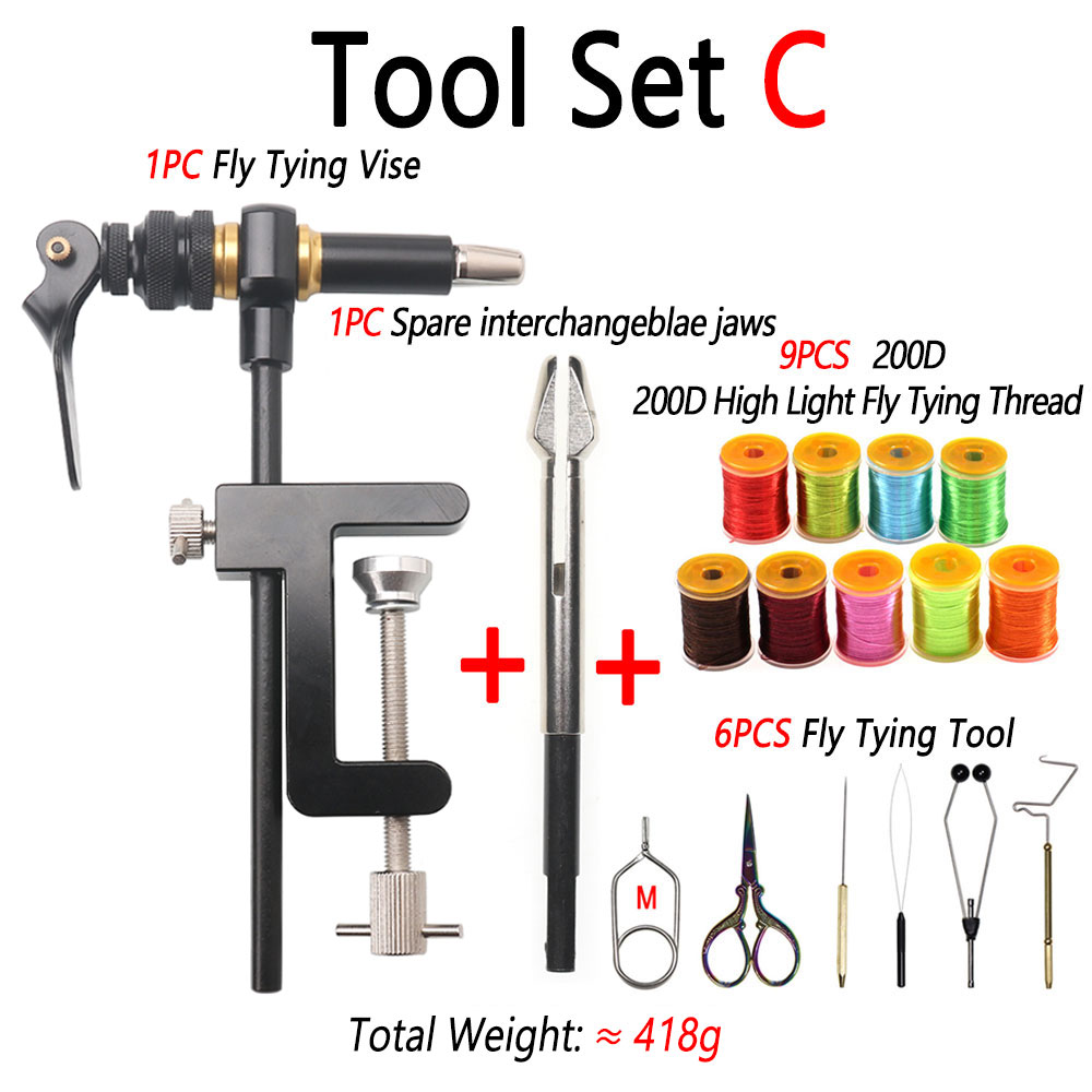 Bimoo 360° ° Rotatie C-Clamp Vliegbindset Bankschroef Gehard Stalen Kaken Jig Lokken Maken Tool Spoel Houder Threader Vliegbindset tool 200D: green