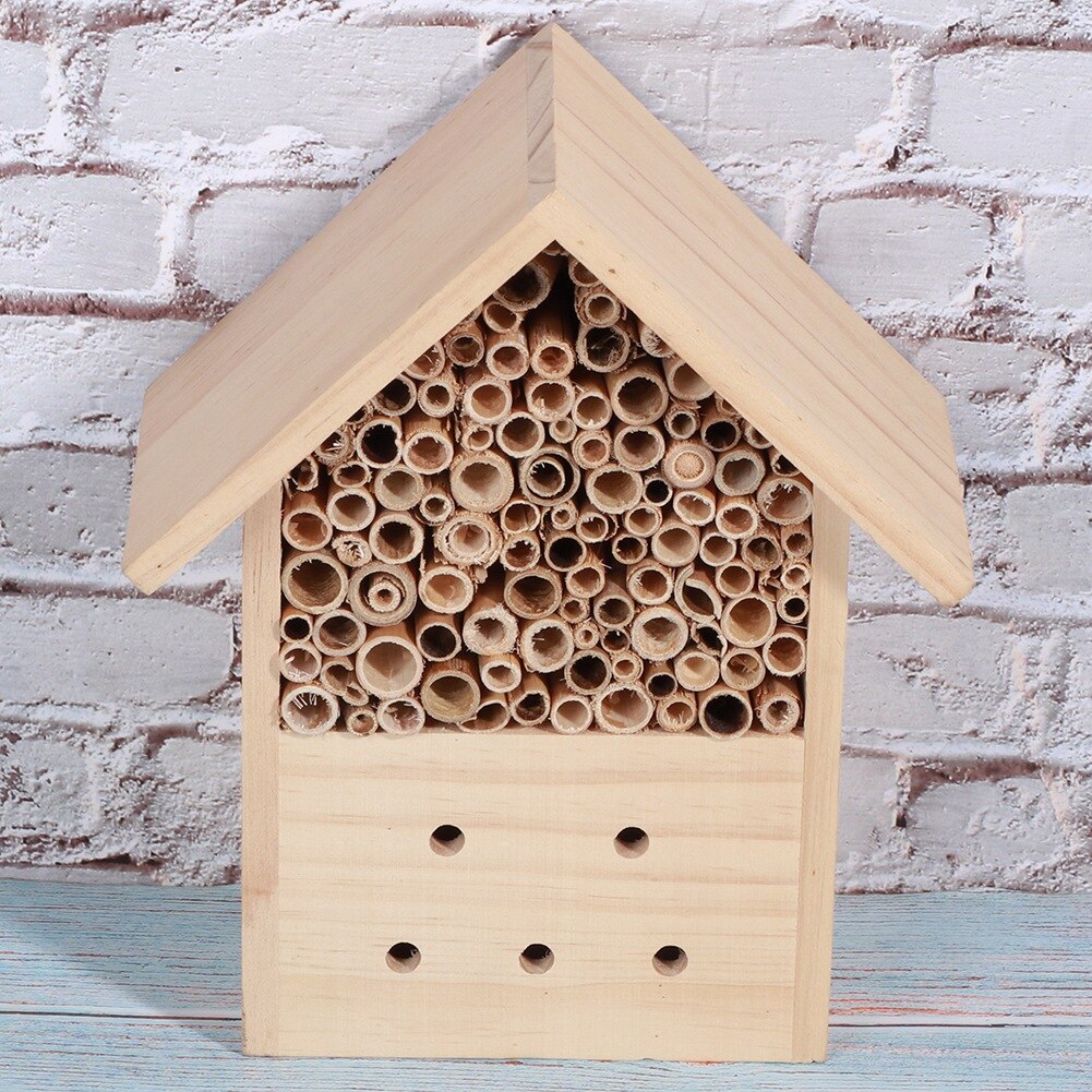 Outdoor Mini Pine Wood Insect Bee House Shelter Handwork Art Craft Garden Decoration Ornament Insect Nesting Box