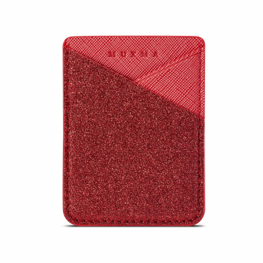 Lijm Mobiele Telefoon ID Credit Card Holder Vrouwen Mannen Sticker Pocket Glitter Wallet Case Kaarthouder Fit Meest Telefoon Tas pouch: Rood