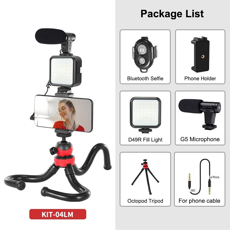 Jumpflash DSLR SLR Phone Vlog Tripod Vlogging Kits Live Selfie Fill Light Integration with Remote Control Microphone LED Light: KIT-04LM