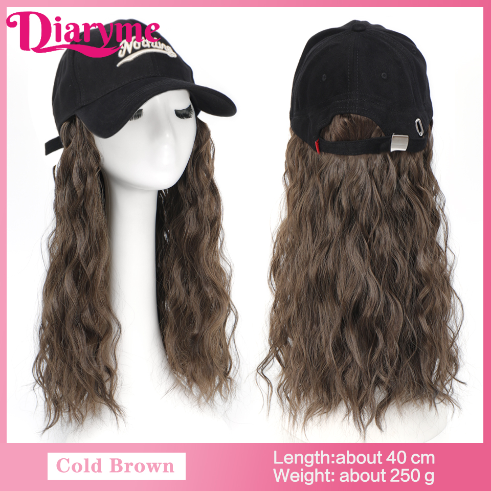 Peluca de sombrero sintético, peluca de pelo largo y liso con gorra de béisbol, gorra ajustable de una sola pieza, gorra de béisbol Retro, conectar pelo recto: YELLOW