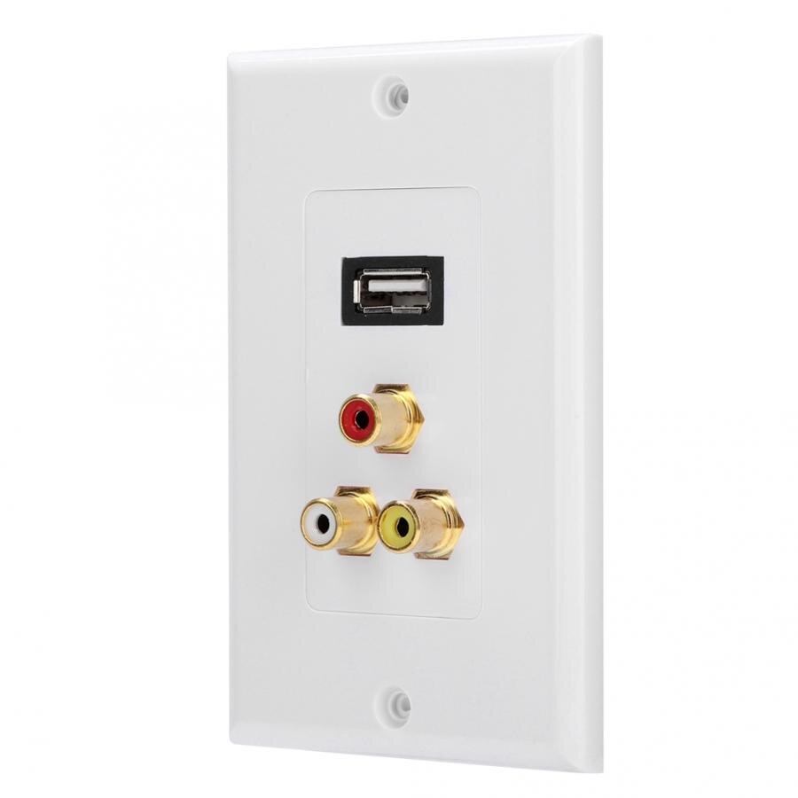 RCA Muur Panel USB Wall Panel USB2.0 + 3 RCA Interfaces Muur Plaat Panel voor Kantoorgebouw ONS Standaard