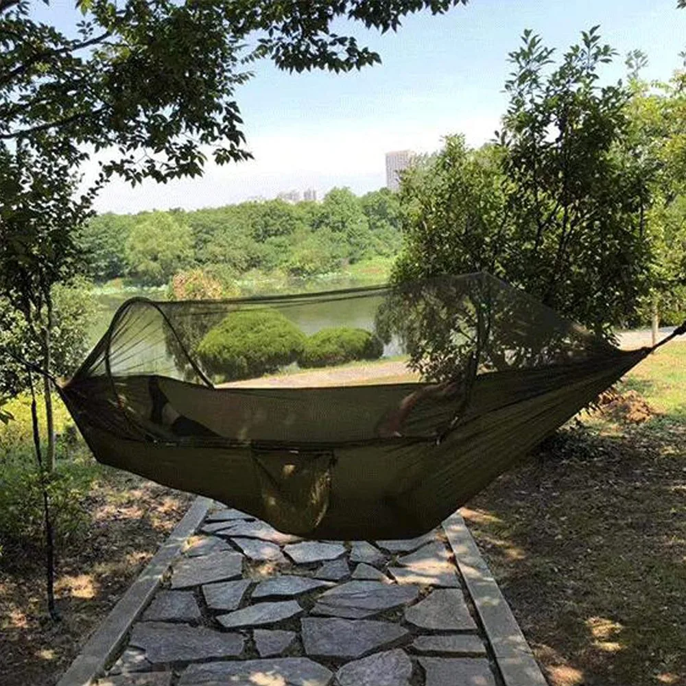 draussen Hängematte Zelt Camping automatische Nylon Hängematten Single doppelt mit Moskito netz tragbare Hängematte 2 Personen Garten Hängematten