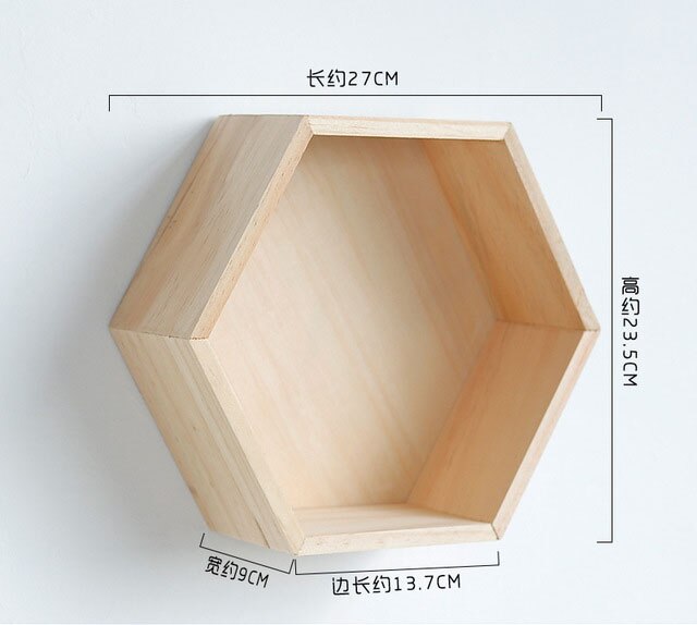 Estantes de pared hexagonales, estante de almacenamiento de madera decorativo, estantes flotantes, decoración para la habitación, estante geométrico: light color
