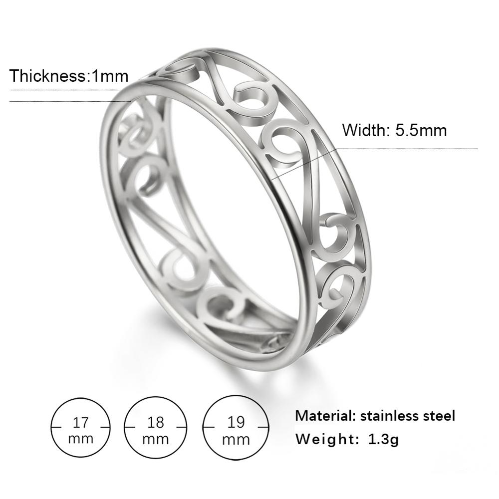 Skyrim Retro Filigree Stainless Steel Ring Cutout Gold Color Finger Rings Jewelry Wedding for Women Friend: 9 / Silver