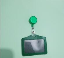 Business Badge Transparent Card Holder Bag PU Women Employee Transparent Card Cover Student PU Leather ID Name Card Holder Bags: Green