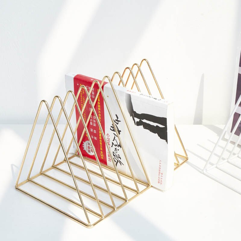 Nordic Iron Triangle Magazine Newspaper Rack Modern Minimalist Study Room Bookcase Office Desktop Bookshelf Ornament Decoration