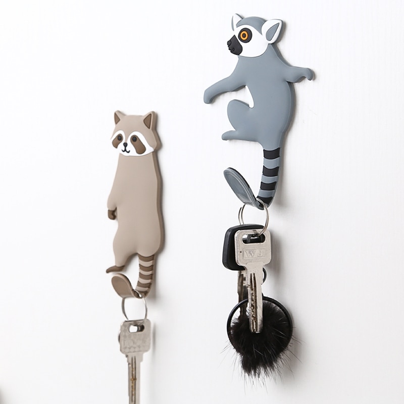 Dierenhaken sleutelhanger decoratieve beer hond kat wasbeer haak 2pc/ paar schattige dieren wandhaken hanger accessoire voor sleutels diversen