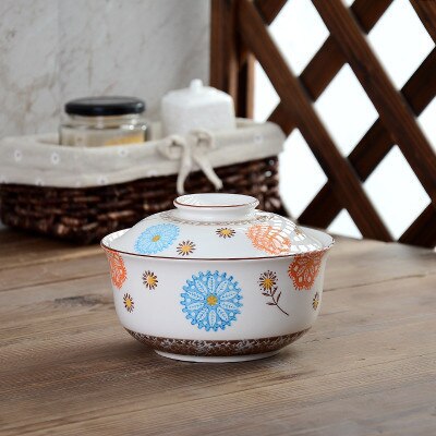 Large capacity Japanese ceramic cover soup noodle bowl stew bowl household tureen tableware set: 700ml.
