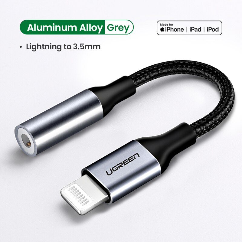 UGREEN Adapter für iPhones MFi DAC Blitz zu 3,5mm Kopfhörer Adapter Für iPhone 12 11 Pro max xr Aux kabel Telefon Zubehör: Aluminum Grey