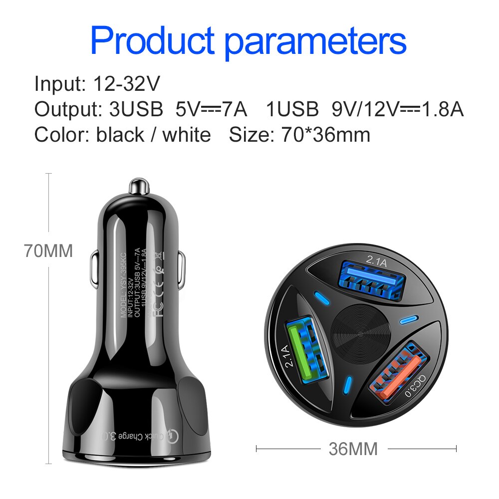 3 Poorten Autolader Quick Charge Snelle Auto Sigarettenaansteker Usb Autolader