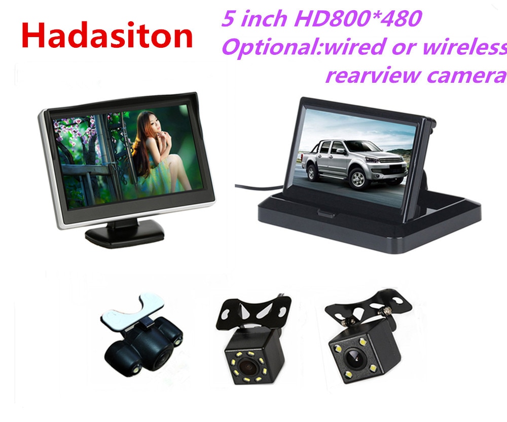 Monitor de coche 5 pulgadas TFT LCD pantalla a Color asistencia de estacionamiento inverso con 2 ENTRADA AV, cámara de visión trasera opcional
