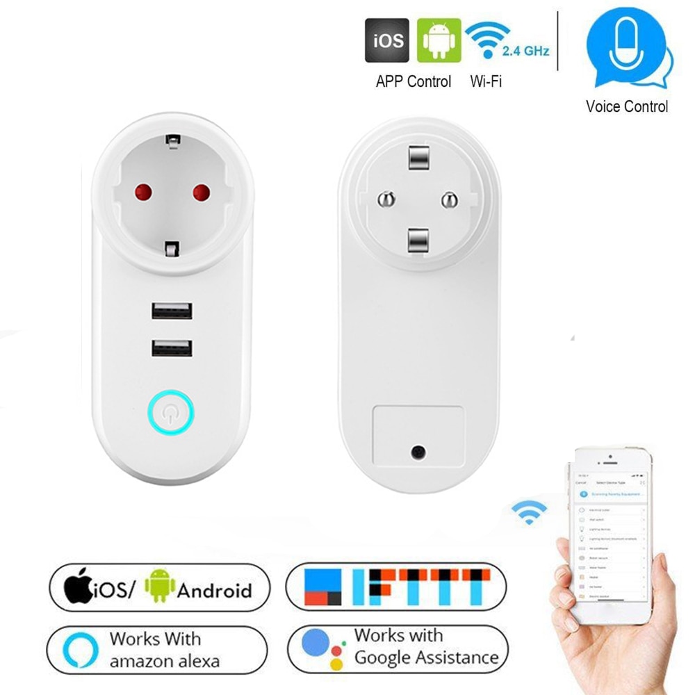 Smart WiFi Power EU Plug met USB Outlet Socket Werken met Alexa Google Home assistent Afstandsbediening App Controle Timer functie