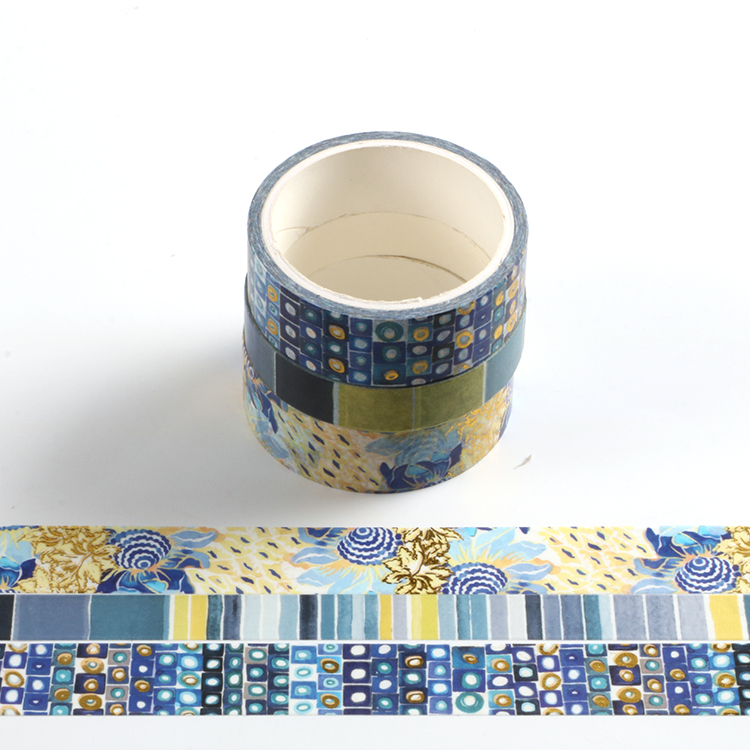 Juego de cintas Washi doradas geométricas decorativas, pegatinas de papel japonesas, Washi adhesivo Vintage para álbum de recortes, papelería, 3 unids/set por Set