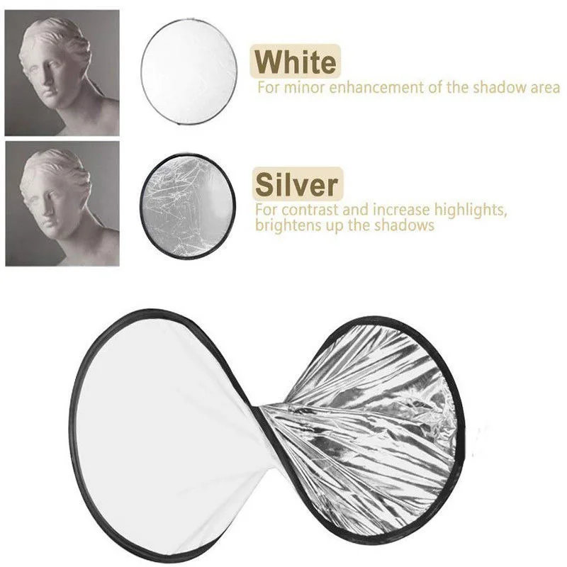 30/60/80/110 cm Draagbare 2in1 Fotografie Reflector Outdoor Opvouwbare Reflector Paneel Ronde Zacht Licht Polijstplaat
