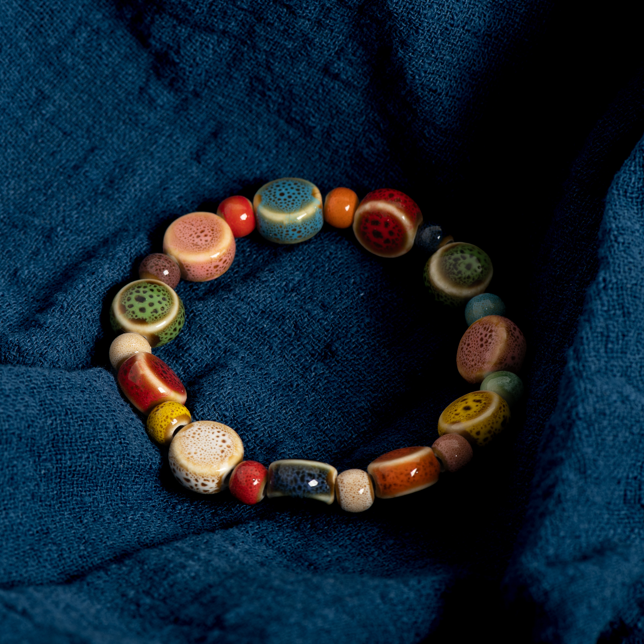 Pulsera de cuentas de cerámica floral colorida hecha a mano, joyería Bohemia elástica ajustable, pulsera elástica para mujeres y adolescentes S 001185