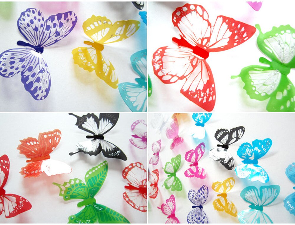 18pcs Decal Wall Stickers Home Decorations 3D Butterfly Rainbow Butterfly 3D Wallpaper Bedroom Decor