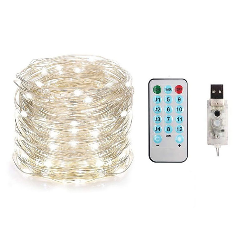 100 Leds Lights Music Rhythm USB Copper Wire Light Strings IP65 Waterproof IR Remote Control Party Decor Led strip: White 10M