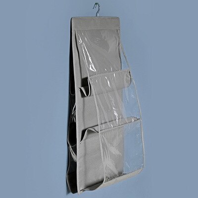 6/8 cells Transparent Hanging Bag Dual-Side Dust-Proof Wardrobe Closet Leather Bag Storage Sundry Shoe Underwear with Hanger: 6-pockects-Gray