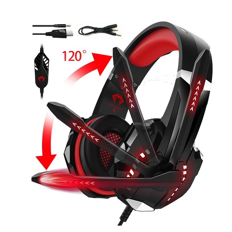 Auriculares para Gaming PYTHON FLY G9000 Pro, cascos estéreo para Gaming, 3,5mm, USB, HD, micrófono, luz LED, para PC