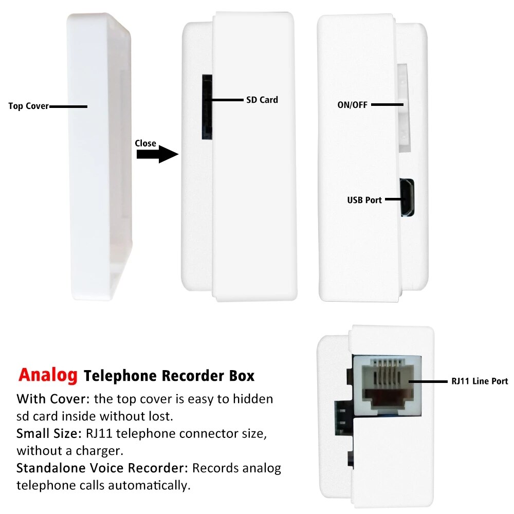 Mini Telefoon Call Recorder, Opnemen Telefoonstem Zonder Computer, Datum &amp; Tijd Stempel Op Opgenomen Bestand, 32Gb Automatische Opname