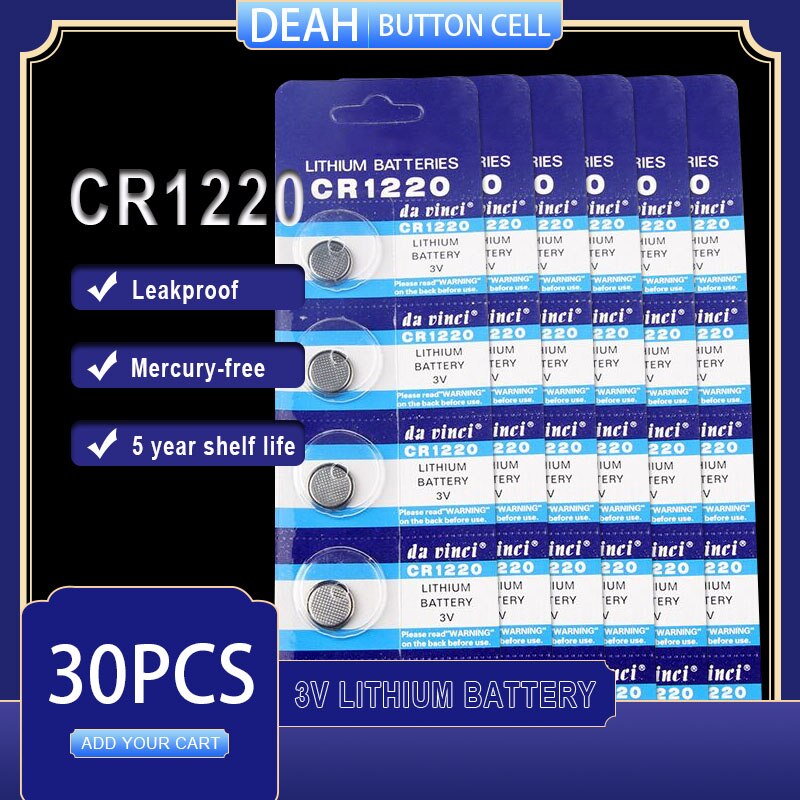 30 Pcs CR1220 Knoopcel Batterijen Cr 1220 DL1220 BR1220 LM1220 3V Lithium Batterij Voor Horloge Speelgoed Computer rekenmachine Controle
