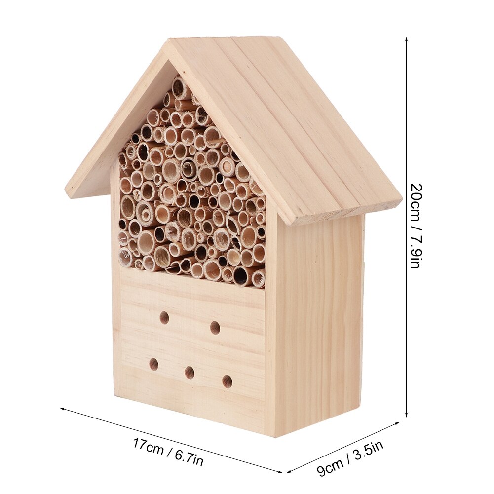 Outdoor Mini Pine Wood Insect Bee House Shelter Handwork Art Craft Garden Decoration Ornament Insect Bee House