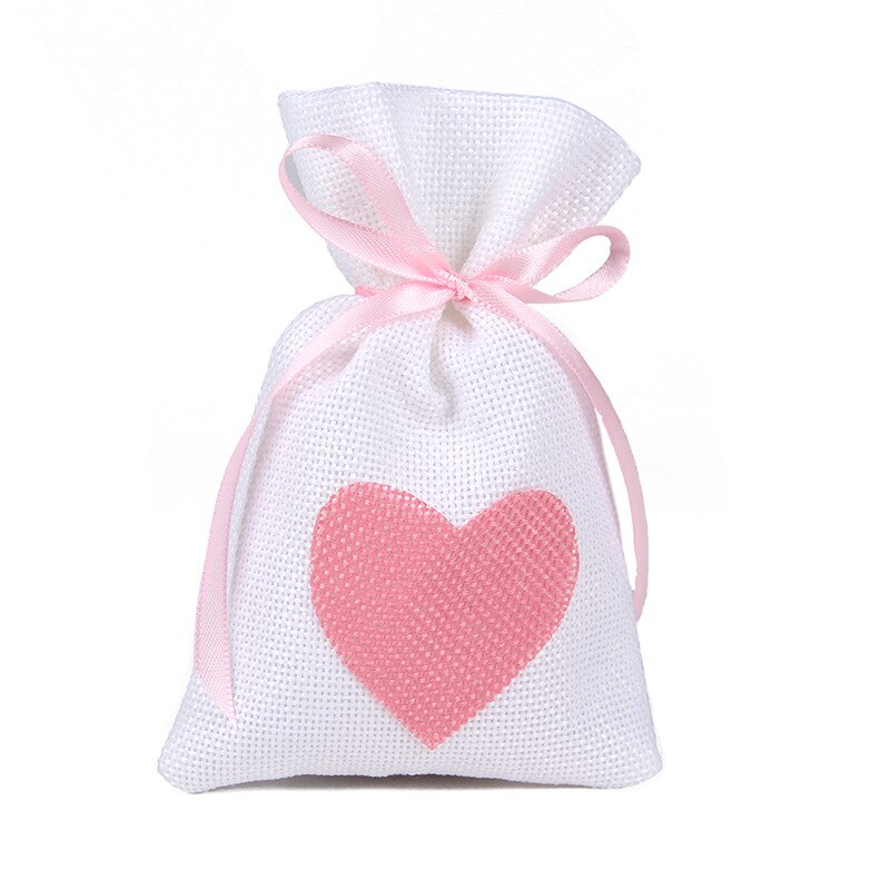 1 PC 10x14CM Hochzeit Taschen Schmuck Tasche modisch Weiß Natürliche Leinen Kordelzug Hochzeit Favor Taschen Beutel herz bilden: Stil F