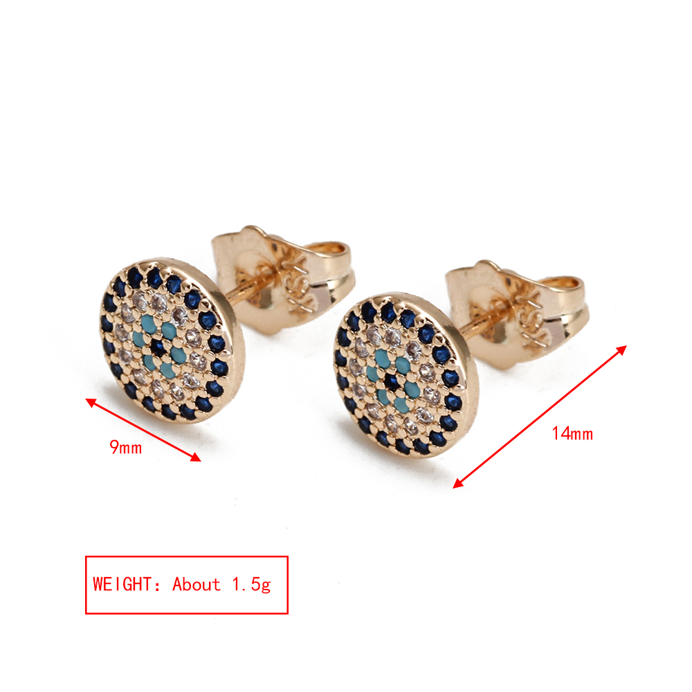 Oeil chanceux Micro pavé rond Zircon boucles d'oreilles cuivre turc mauvais œil Piercing boucles d'oreilles pour femmes filles hommes bijoux BE1058