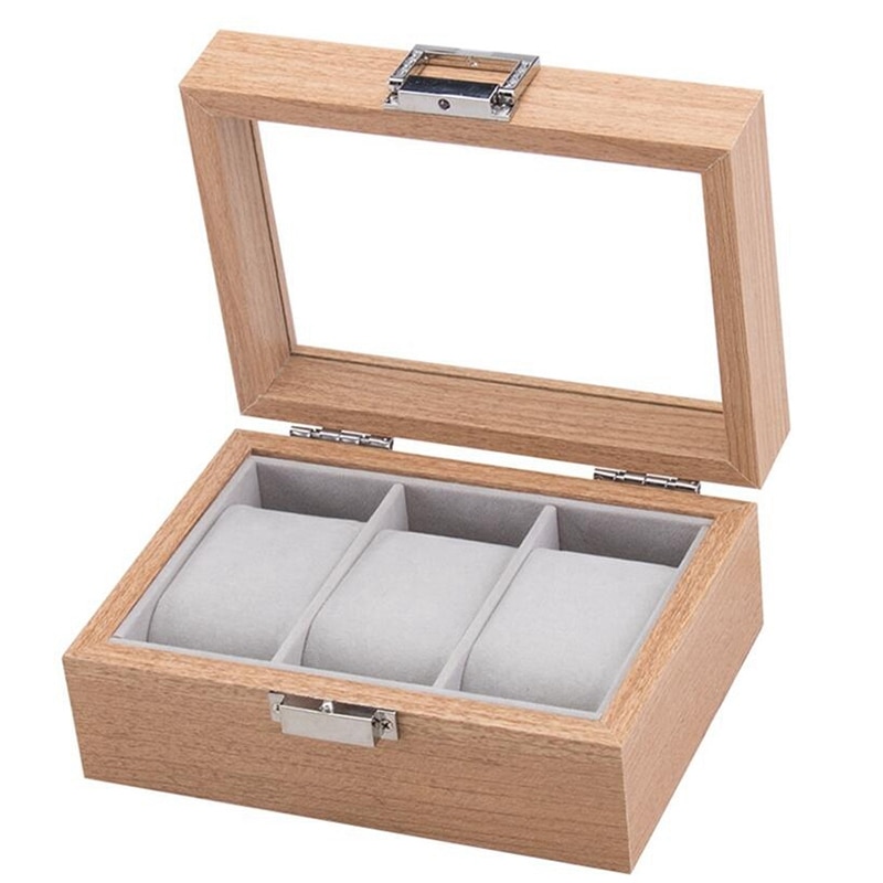 Træ ur box organizer opbevaring til ure ure vitrineholder opbevaring smykkeskrin bedst: 3 gitre