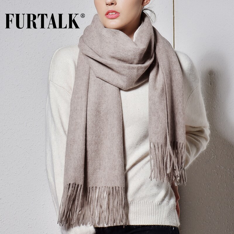 FURTALK 100% bufanda de lana de cordero para mujer Cachemira bufanda de lana Pashmina Bandana invierno otoño bufanda larga Mujer chales foulard femme