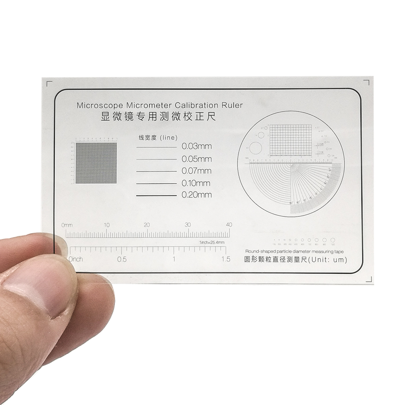 Kalibracja linijka folia przezroczysta mikrometr mikroskopu zwierzę domowe okrągły kształt średnica cząstek taśma pomiarowa linia współrzędnych