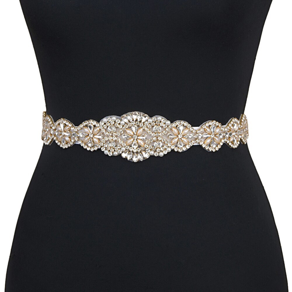 TRiXY S161-G Goldene Braut Gürtel für Frauen Strass Gürtel Braut Gürtel Hochzeit Schärpe Gürtel Gold Strass Applikationen