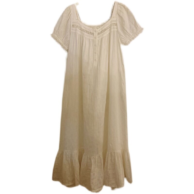 Lente Vrouwen Nachtkleding Prinses Katoen Crêpe Lange Mouwen Lace Geplooide Pyjama Sleepshirts Kant Vintage Dame Nachtjapon Nachtjapon