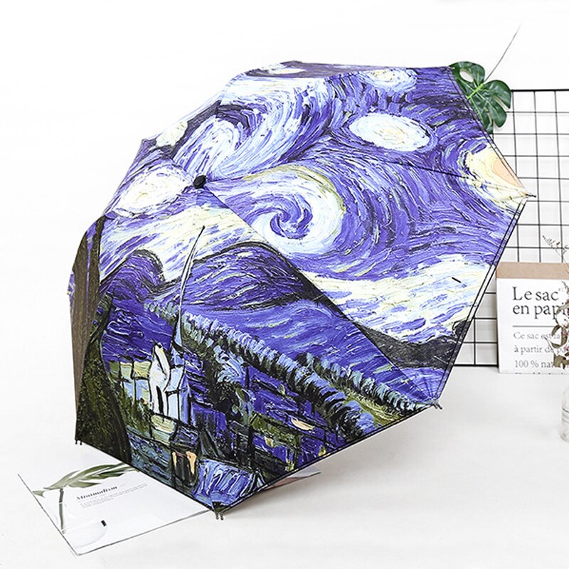 Parapluie de peinture à l&#39;huile Van Gogh pour femmes, la nuit étoilée, Parasol artistique féminin, soleil et pluie