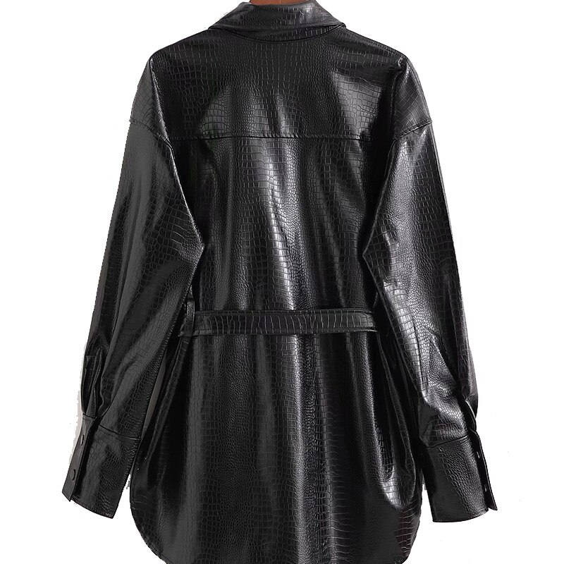 Kobiety nowe mody retro tekstura skóry krokodyla pas PU sztucznej skóry odzież kobiet lokomotywa długi jednorzędowy kurtka