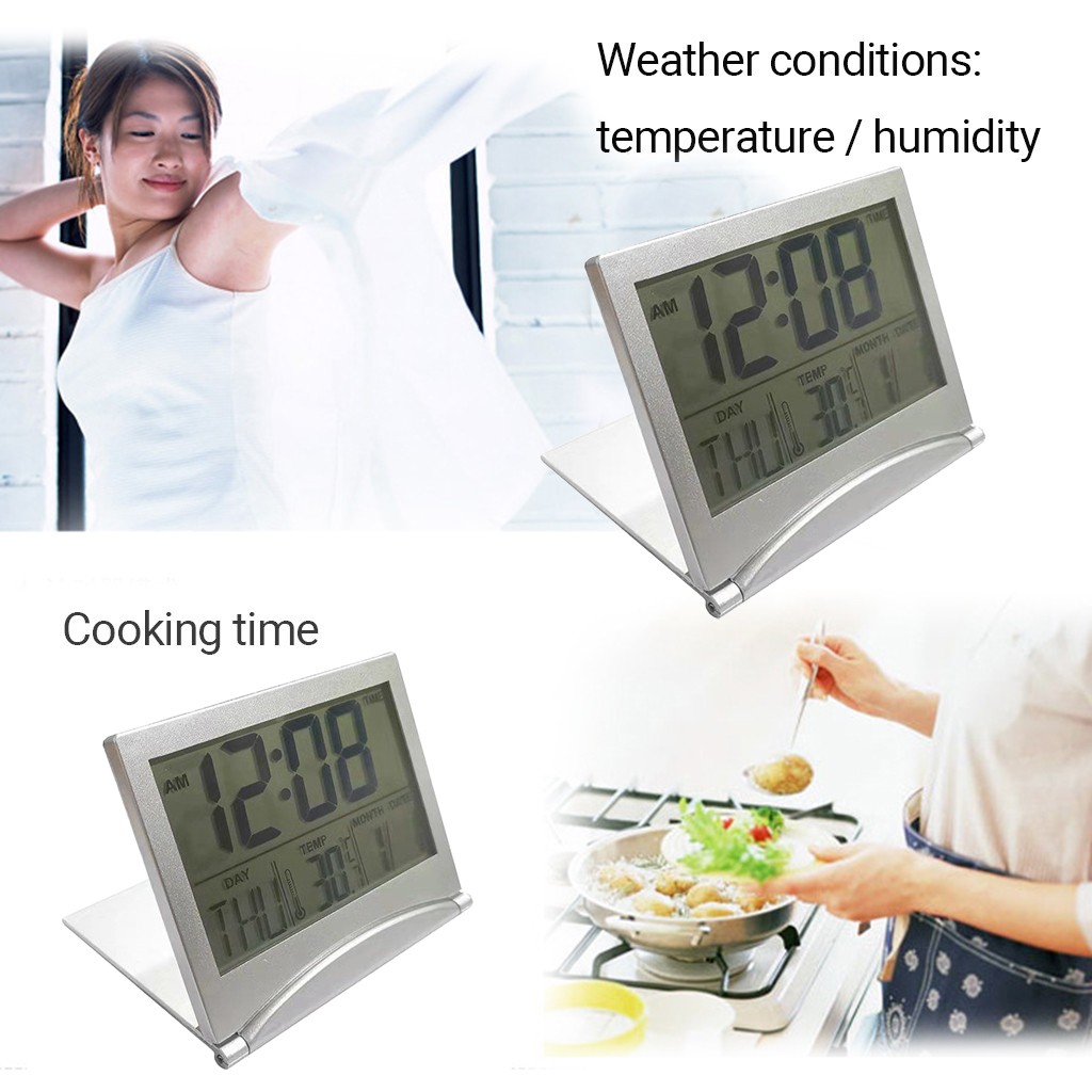 Vouwen Lcd Digitale Wekker Bureau Tafel Thermometer Weerstation Desk Temperatuur Reizen Ectronic Mini Wekker