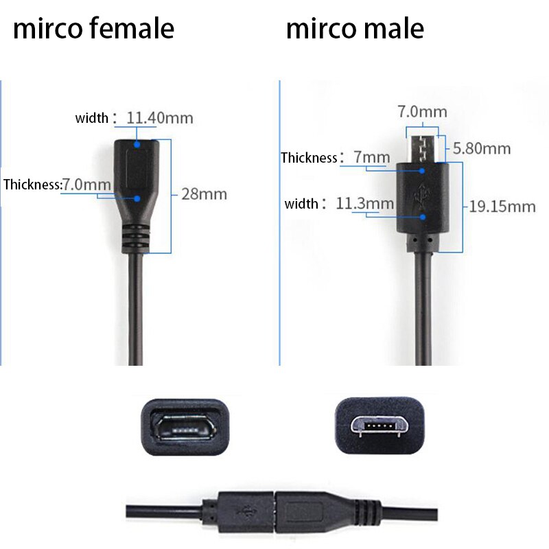 5 stk micro usb 2.0 a hunstik android interface 4 pin 2 pin han hun kvindelig strøm data opladning kabel ledning stik 30cm