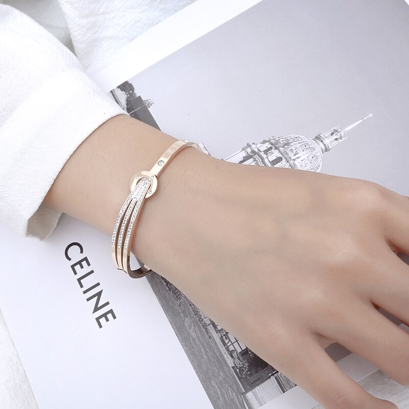 Roestvrij Staal Rose Goud Kleur Armband Crystal Minnaar Unieke Armband Manchet Armband Bruiloft Sieraden