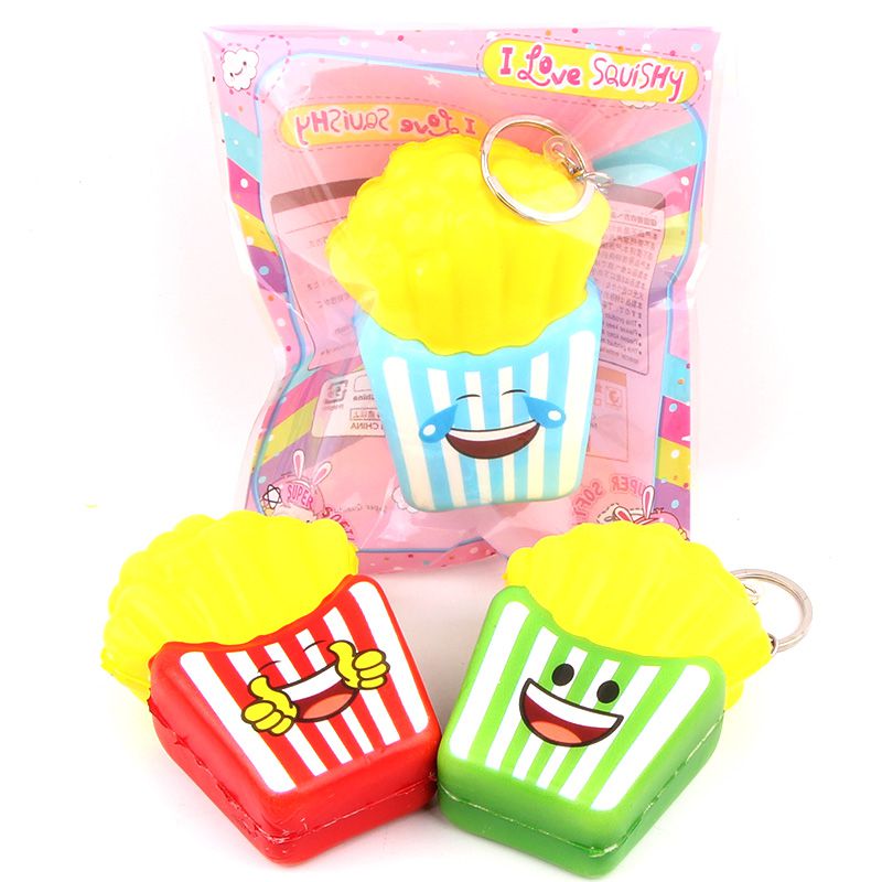 Mini frites avec anneau de clé | simulation nourriture 1 pièce, breloques parfumées, poignet à main, jouets Squishy, décor de ferme, couleur aléatoire