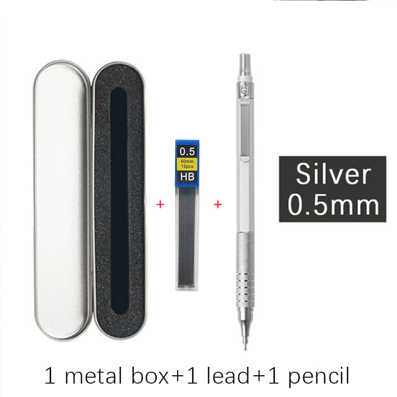 Hochwertiges Druckbleistift-einstellen aus Metall mit Minenminen, Zeichnung, automatischer Bleistift, 0,3, 0,5, 0,7, 2,0 mm, Bleistift für Kunstbedarf: Licht Grün