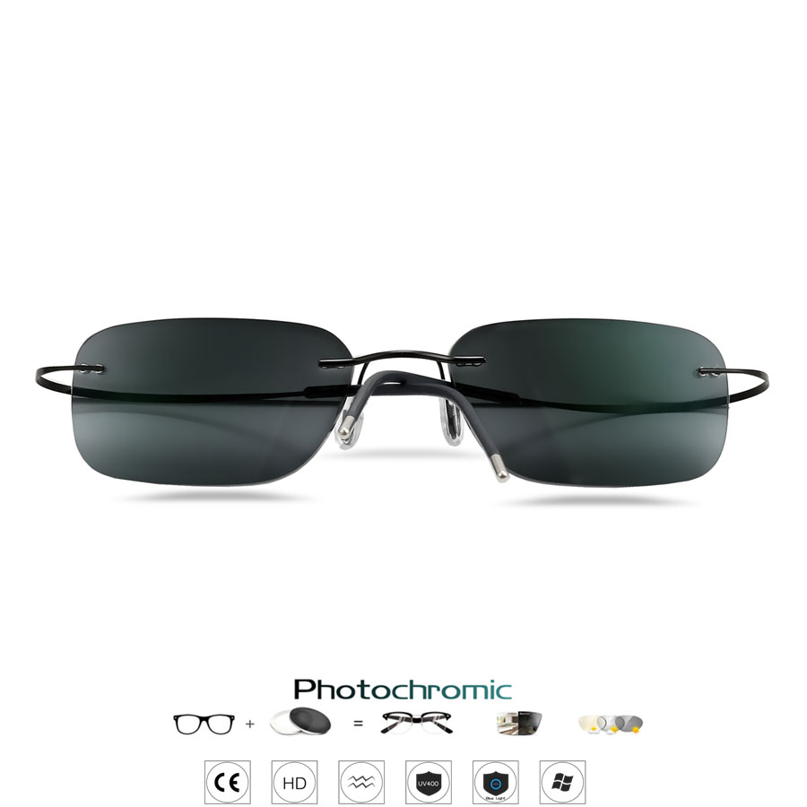 B Titanium Randloze Leesbril Meekleurende Grijs Zonnebril Mannen Vrouwen Outdoor Verziendheid Brillen 1.0 1.25 1.5 1.75 Lenzen