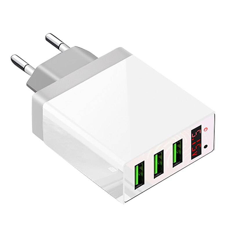 3 Port USB Phone Charger Led Display Eu Plug 5V3A Folding Charger for iPhone12/Ipad Etc: White