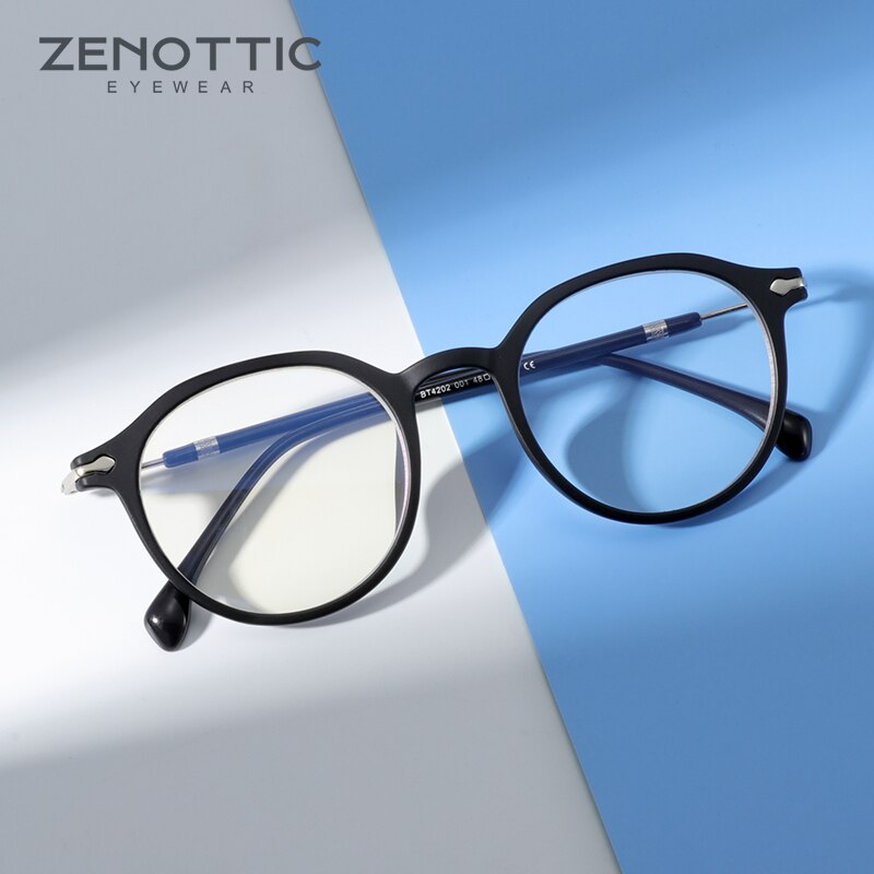 ZENOTTIC-Montura de gafas redondas de acetato Vintage para hombre y mujer, gafas graduadas de de lujo para miopía, óptica Retro