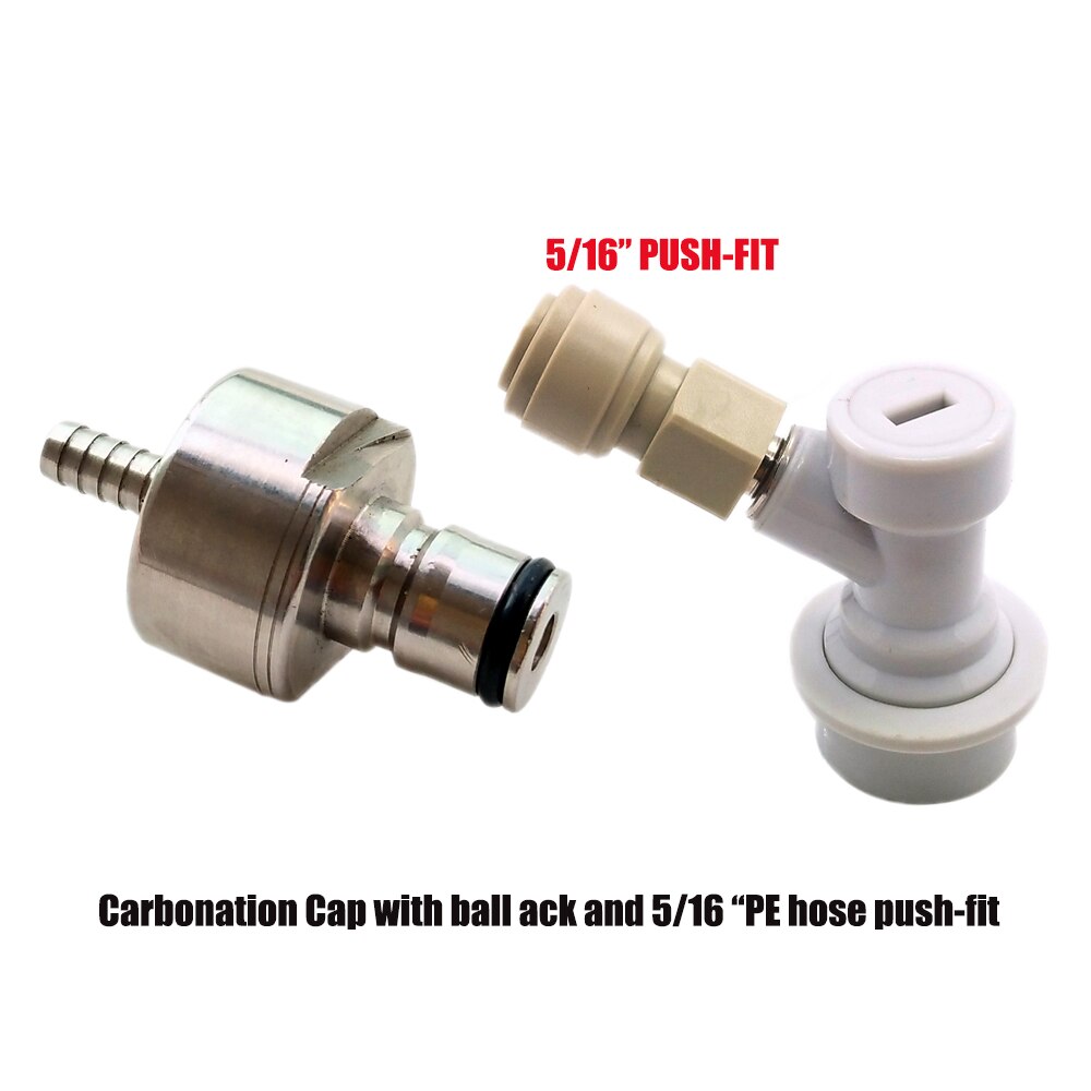 Beer HomeBrew Carbonation Cap with Ball lock Quick Disconnect and 3/8"-1/4"FFL Push-FIt Connector fit soft drink PET bottles